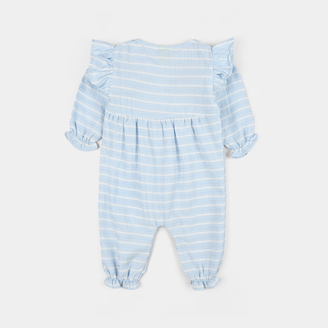 Infant Girls Jacquard Woven Romper- Ice Blue