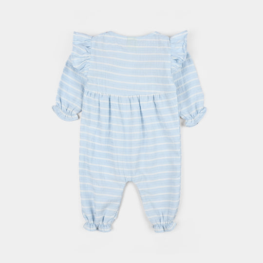 Infant Girls Jacquard Woven Romper- Ice Blue