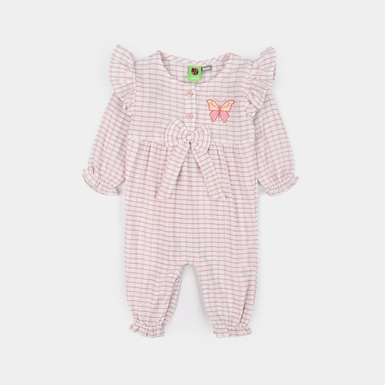 Infant Girls Poly Crinkle Woven Romper-Butterfly-White.Pink
