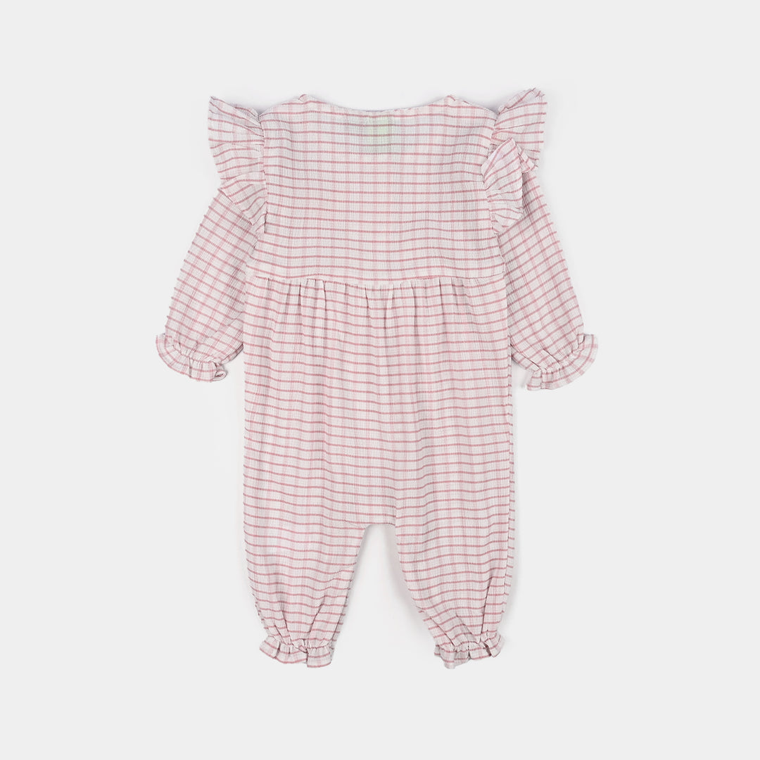 Infant Girls Poly Crinkle Woven Romper-Butterfly-White.Pink