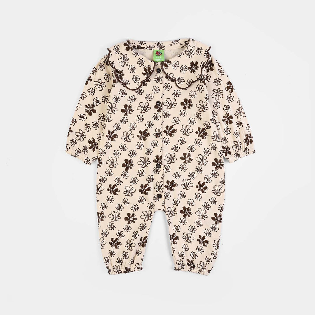 Infant Girls Cotton Woven Romper Cocoa- Cream