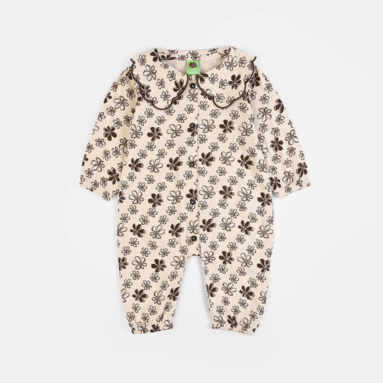 Infant Girls Cotton Woven Romper Cocoa- Cream