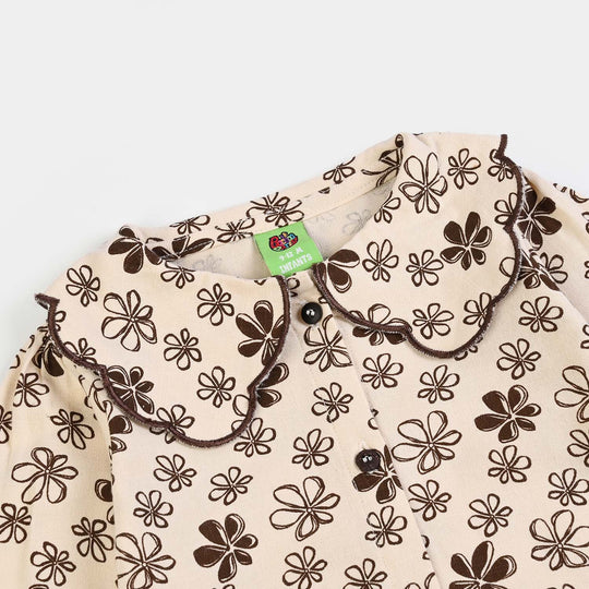 Infant Girls Cotton Woven Romper Cocoa- Cream
