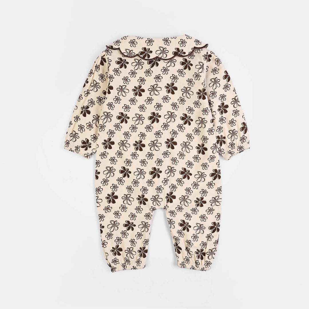 Infant Girls Cotton Woven Romper Cocoa- Cream