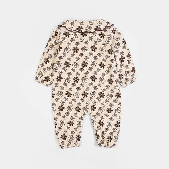 Infant Girls Cotton Woven Romper Cocoa- Cream