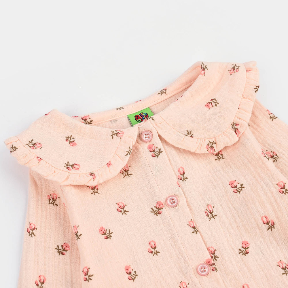 Infant Girls Gauze Woven Romper-Lillies-Pink