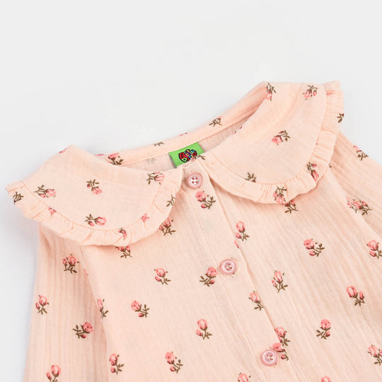 Infant Girls Gauze Woven Romper-Lillies-Pink