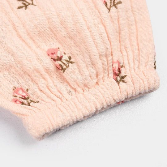 Infant Girls Gauze Woven Romper-Lillies-Pink