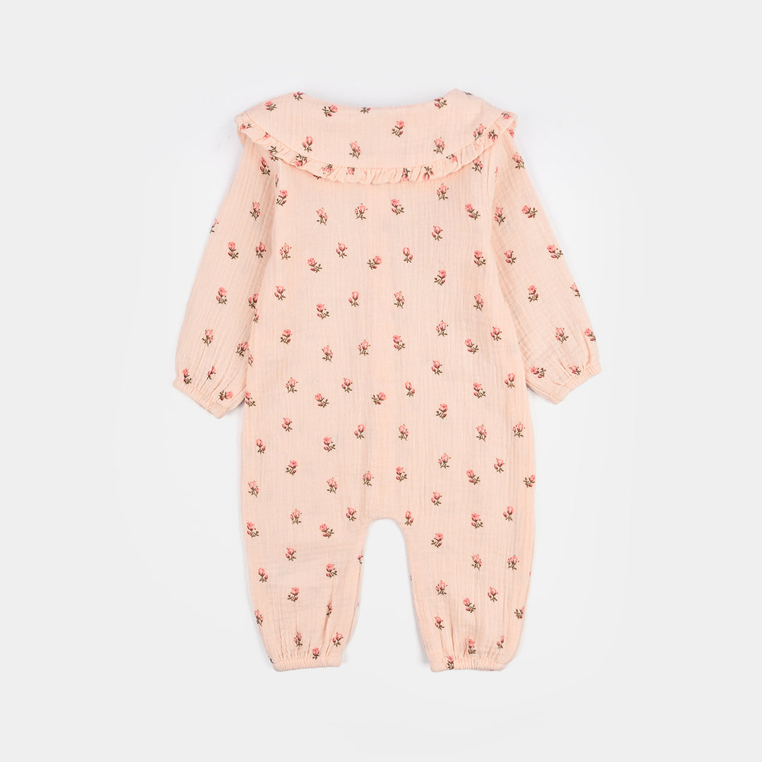 Infant Girls Gauze Woven Romper-Lillies-Pink