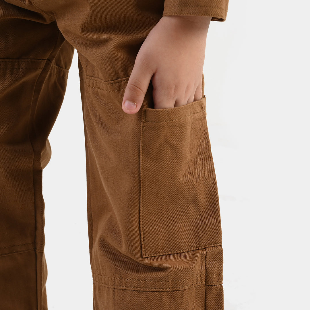 Boys Cotton Twill Woven Suit Cut & Sew - Brown