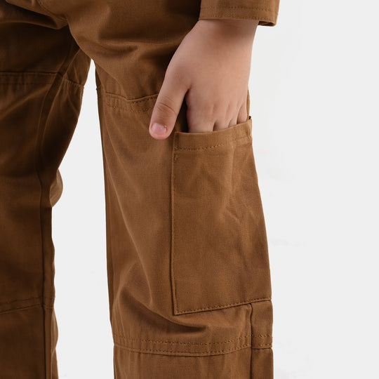 Boys Cotton Twill Woven Suit Cut & Sew - Brown