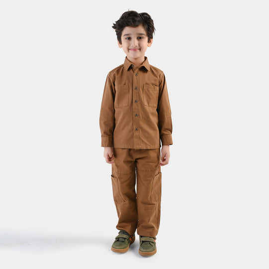 Boys Cotton Twill Woven Suit Cut & Sew - Brown