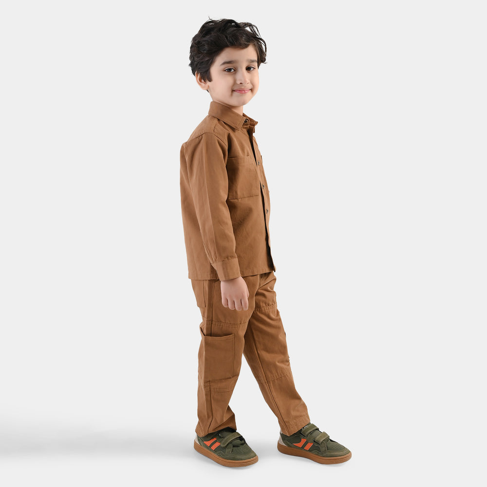 Boys Cotton Twill Woven Suit Cut & Sew - Brown