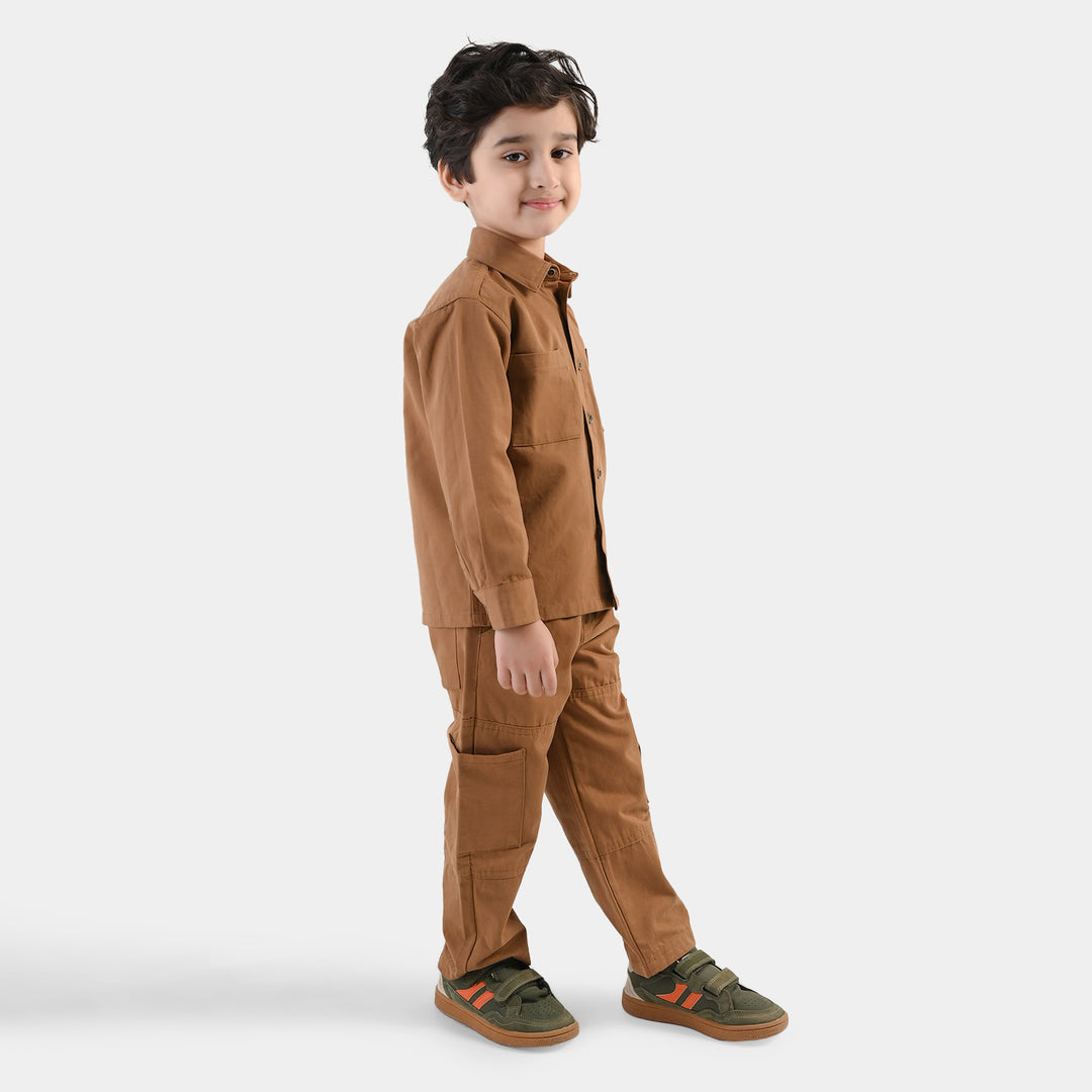 Boys Cotton Twill Woven Suit Cut & Sew - Brown