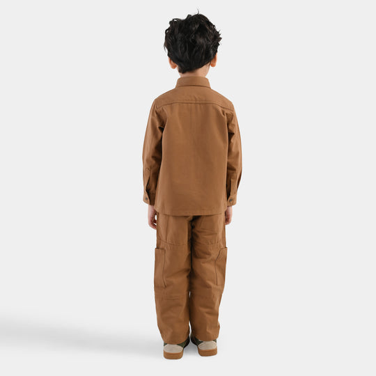 Boys Cotton Twill Woven Suit Cut & Sew - Brown