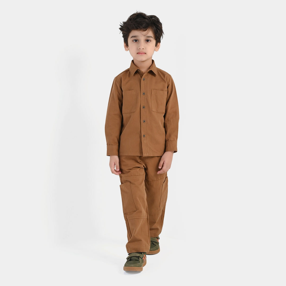 Boys Cotton Twill Woven Suit Cut & Sew - Brown