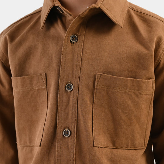 Boys Cotton Twill Woven Suit Cut & Sew - Brown