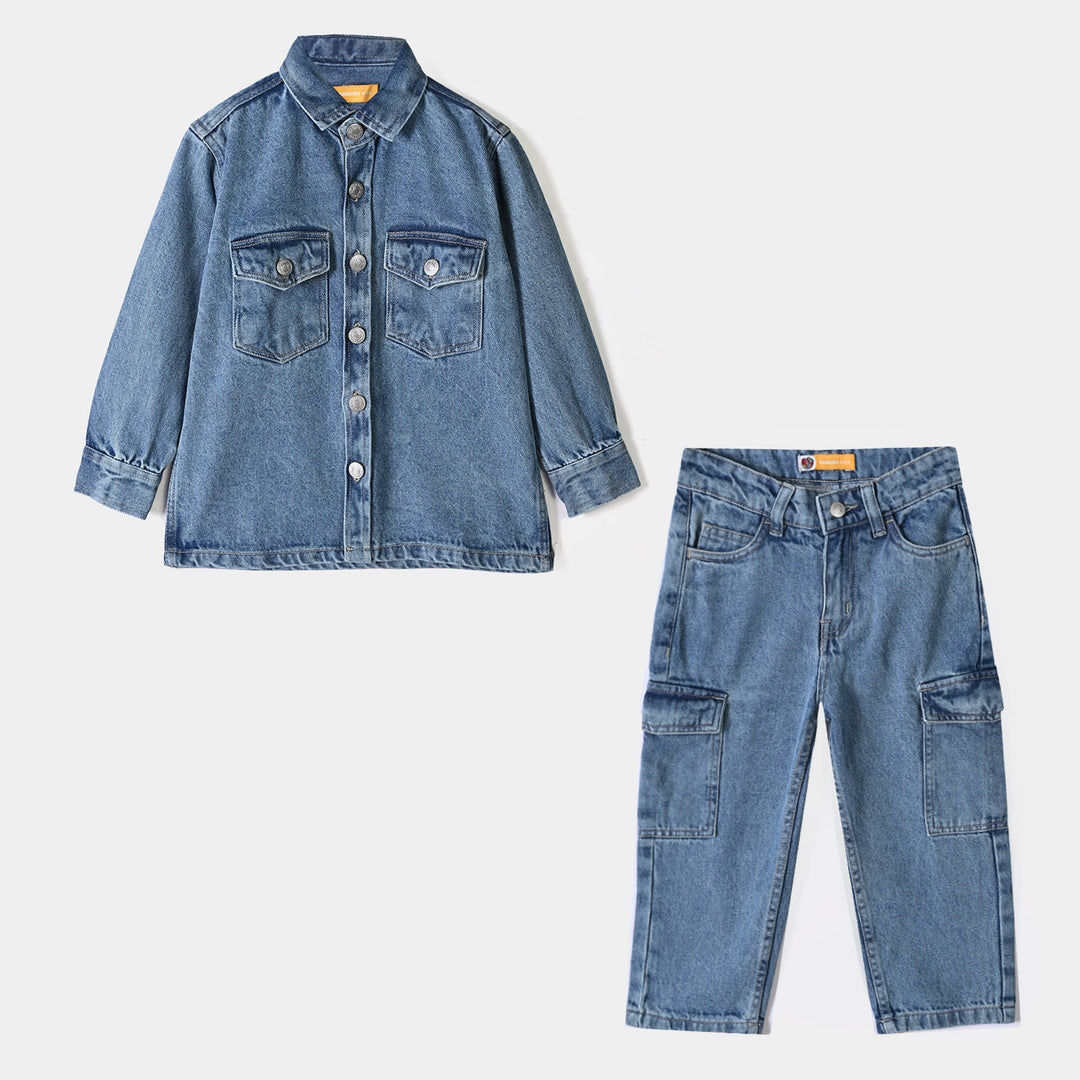 Boys Tensile Denim (Light Denim) Woven Suit-BLUE