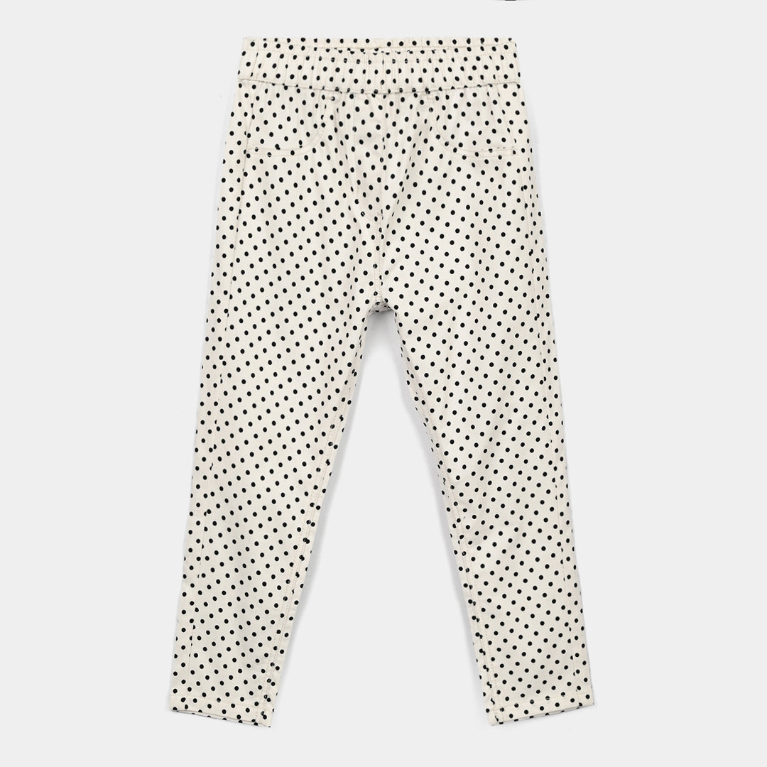 Girls Cotton Twill Jegging Polka-White