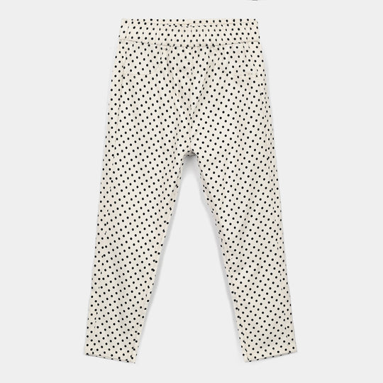 Girls Cotton Twill Jegging Polka-White