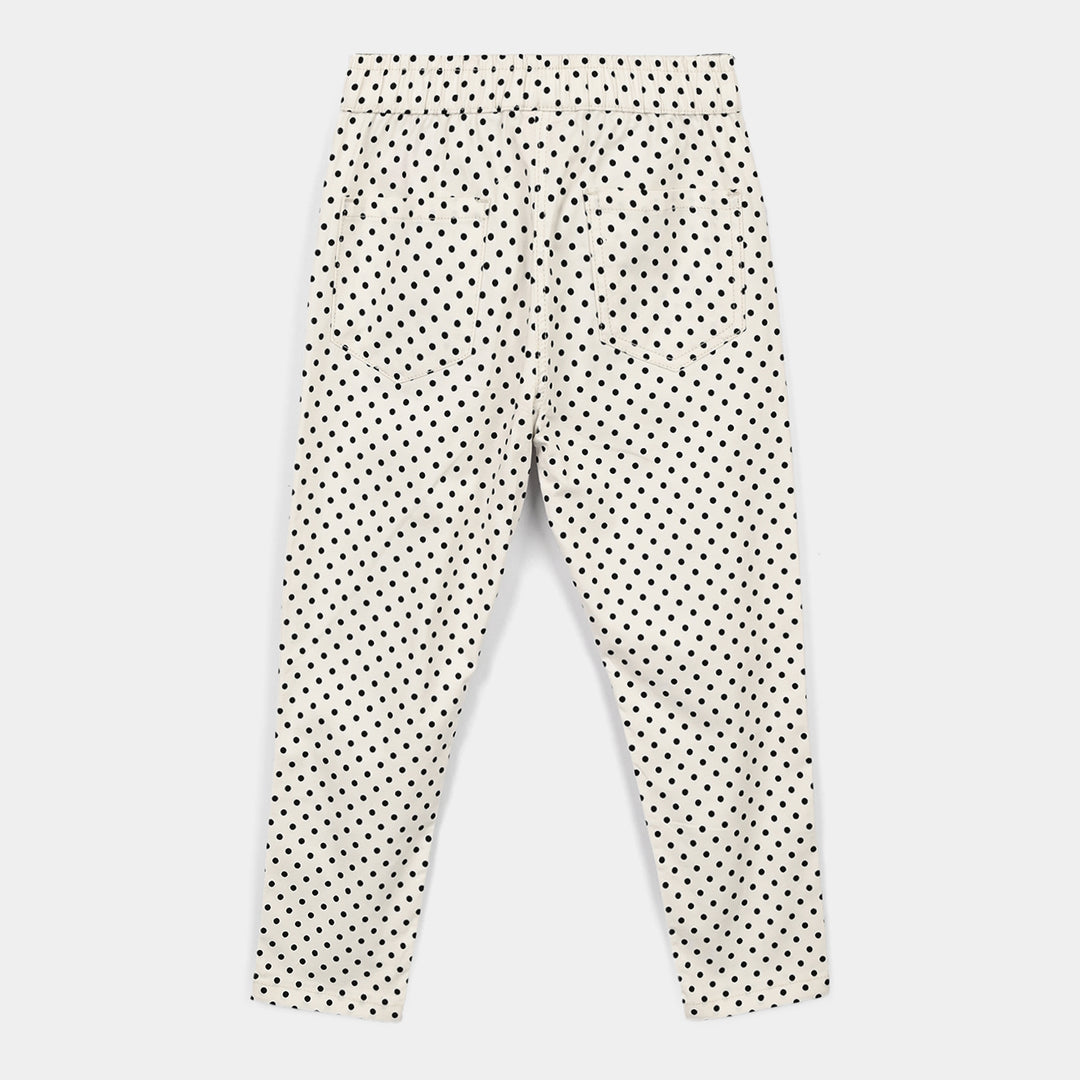 Girls Cotton Twill Jegging Polka-White