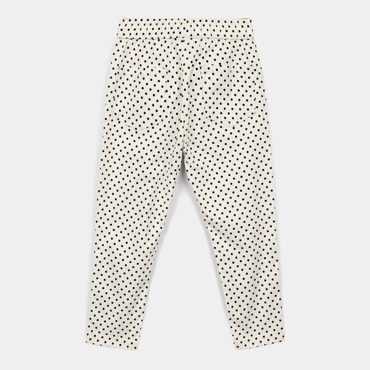 Girls Cotton Twill Jegging Polka-White