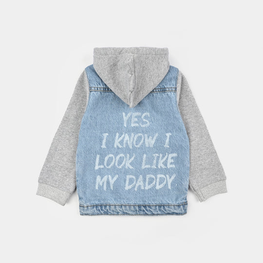 Boys Denim rigid Jacket LOOK LIKE DADDY-Mid Blue