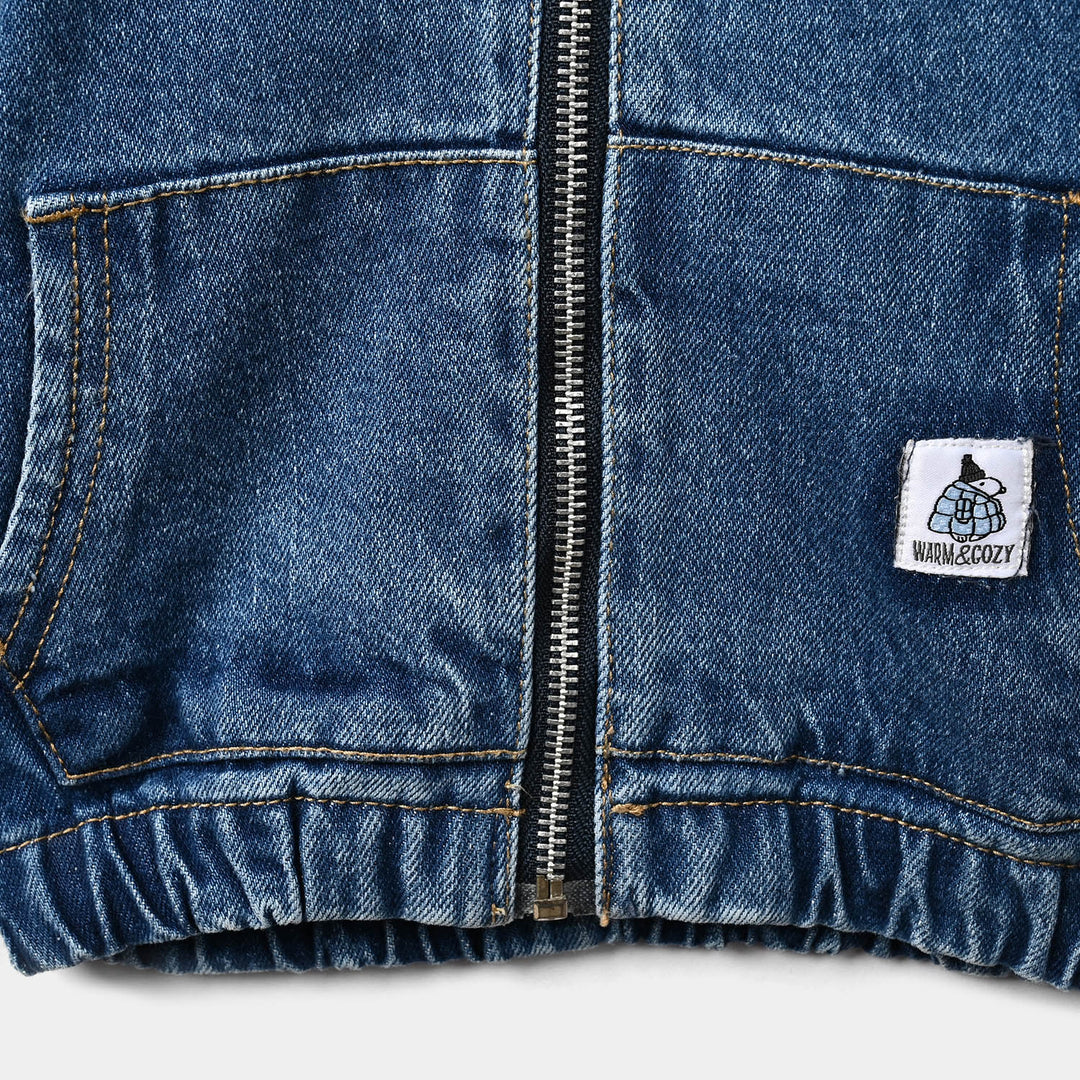 Infant Boys Denim rigid Jacket WARM AND COZY-Mid Blue