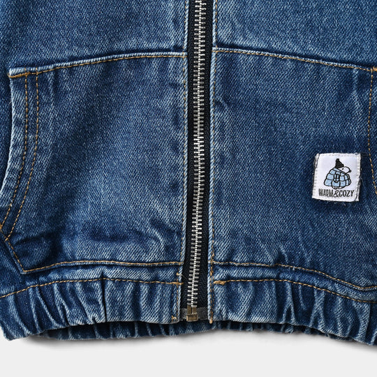 Infant Boys Denim rigid Jacket WARM AND COZY-Mid Blue
