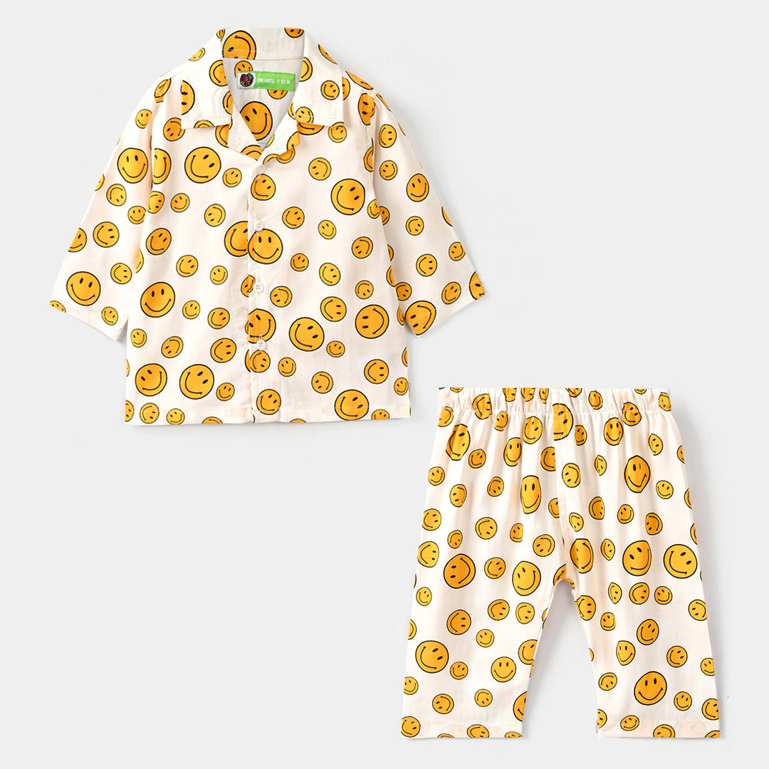 Infant Boys Cotton Nightwear-Smiley-Off.White