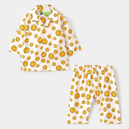 Infant Boys Cotton Nightwear-Smiley-Off.White