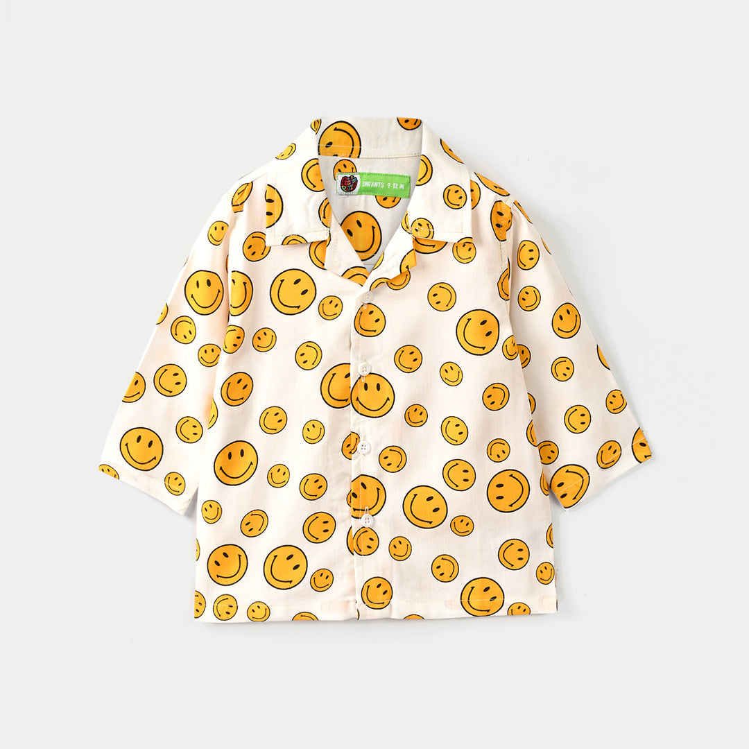 Infant Boys Cotton Nightwear-Smiley-Off.White