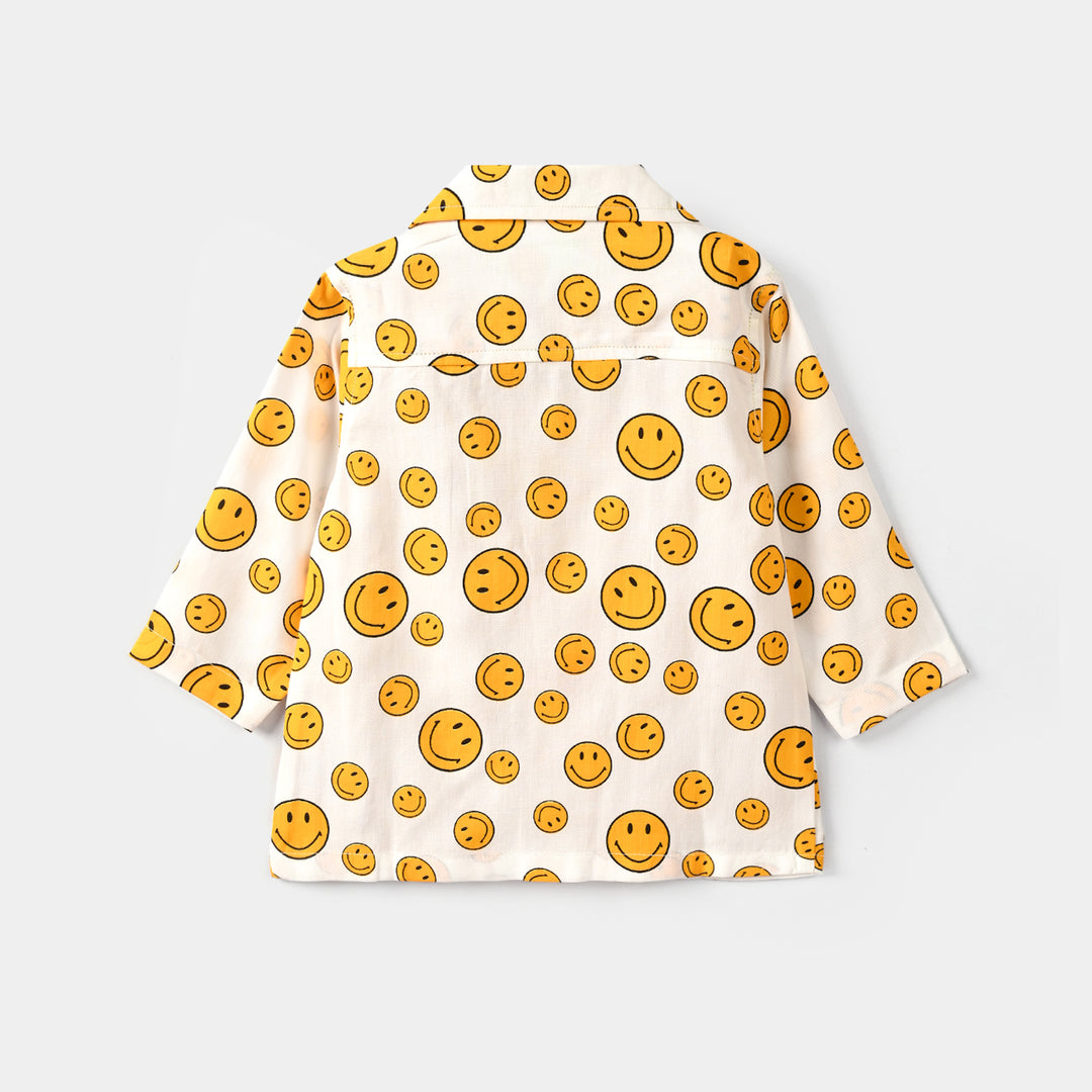 Infant Boys Cotton Nightwear-Smiley-Off.White