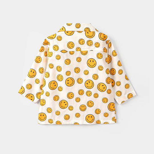 Infant Boys Cotton Nightwear-Smiley-Off.White