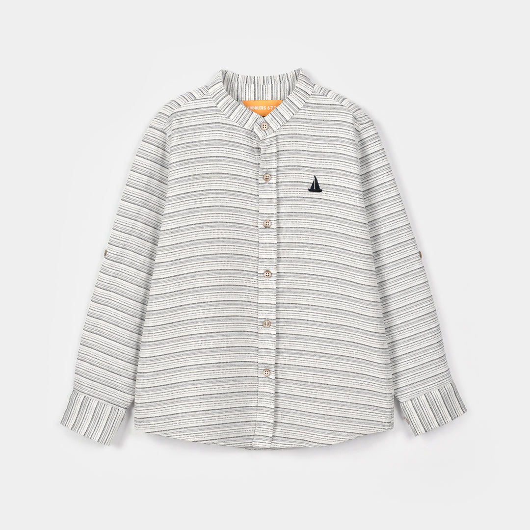 Boys Yarn Dyed Shirt (Boat)- Light Grey