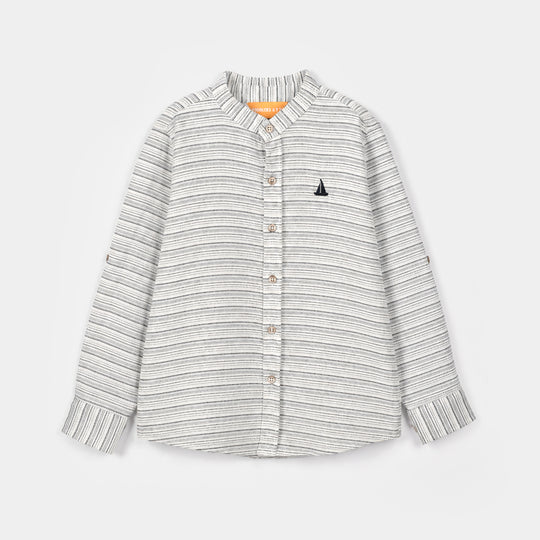 Boys Yarn Dyed Shirt (Boat)- Light Grey