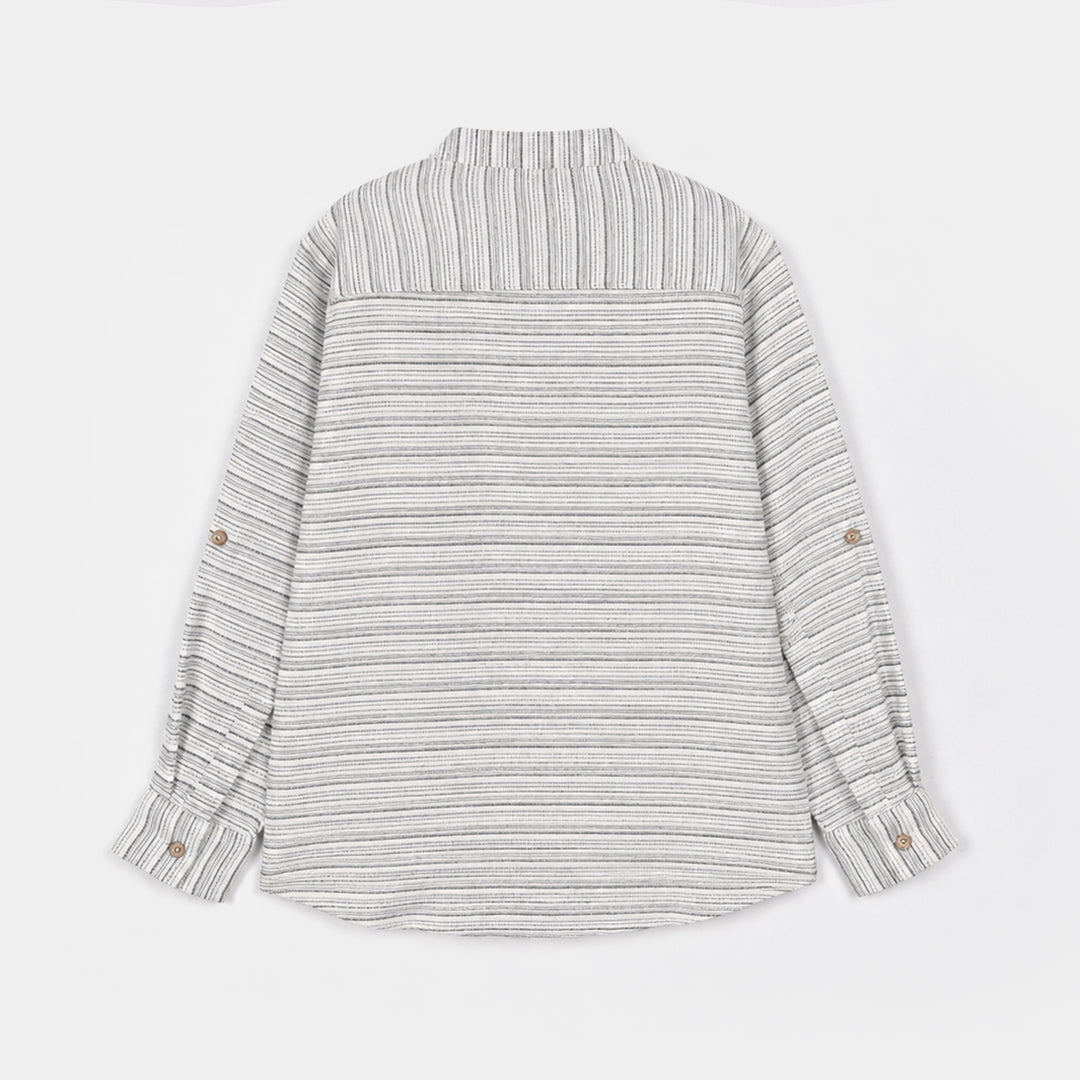 Boys Yarn Dyed Shirt (Boat)- Light Grey