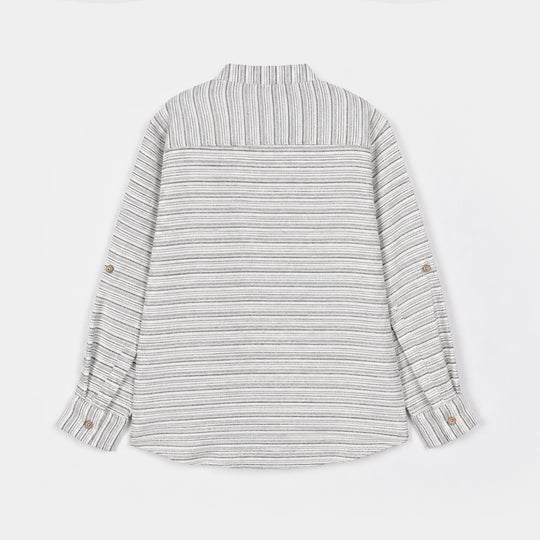 Boys Yarn Dyed Shirt (Boat)- Light Grey