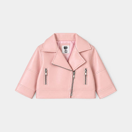 Infant Girls PU Jacket Lapel-Pink