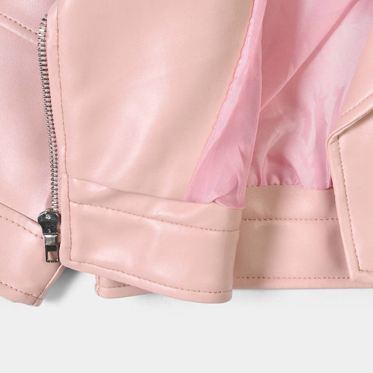 Infant Girls PU Jacket Lapel-Pink