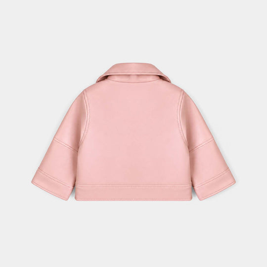 Infant Girls PU Jacket Lapel-Pink