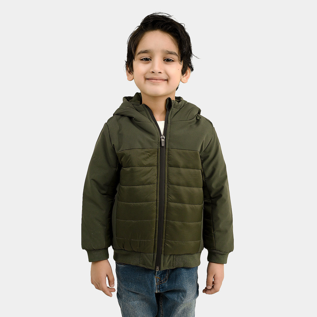 Boys Polyester Quilted Jacket Water Proof-GREEN