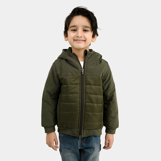 Boys Polyester Quilted Jacket Water Proof-GREEN