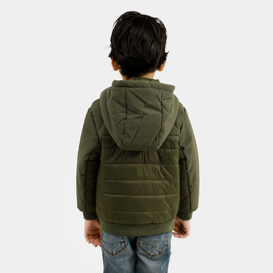 Boys Polyester Quilted Jacket Water Proof-GREEN