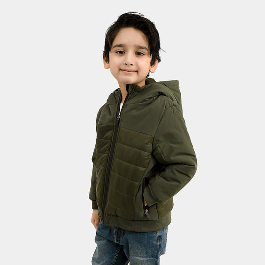 Boys Polyester Quilted Jacket Water Proof-GREEN