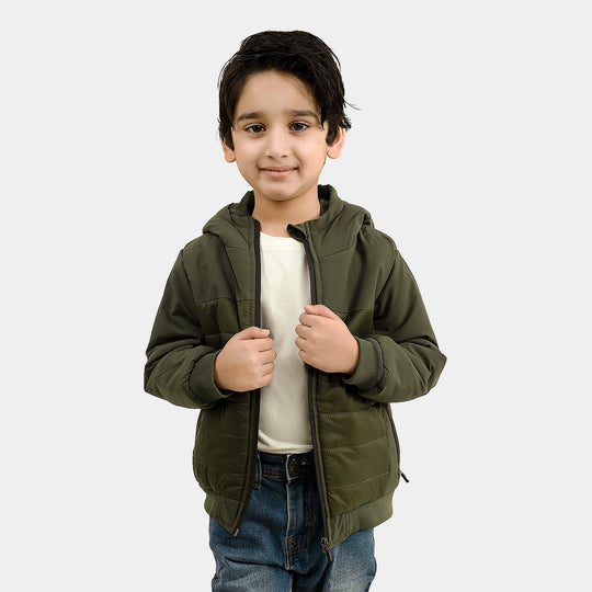 Boys Polyester Quilted Jacket Water Proof-GREEN