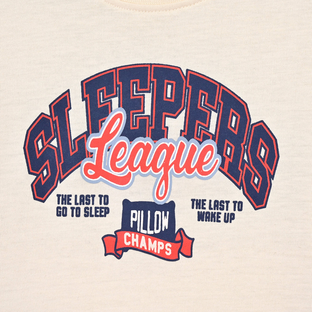 Boys Poly Cotton Jersey Night Suit Sleepers League-Off.White.Red