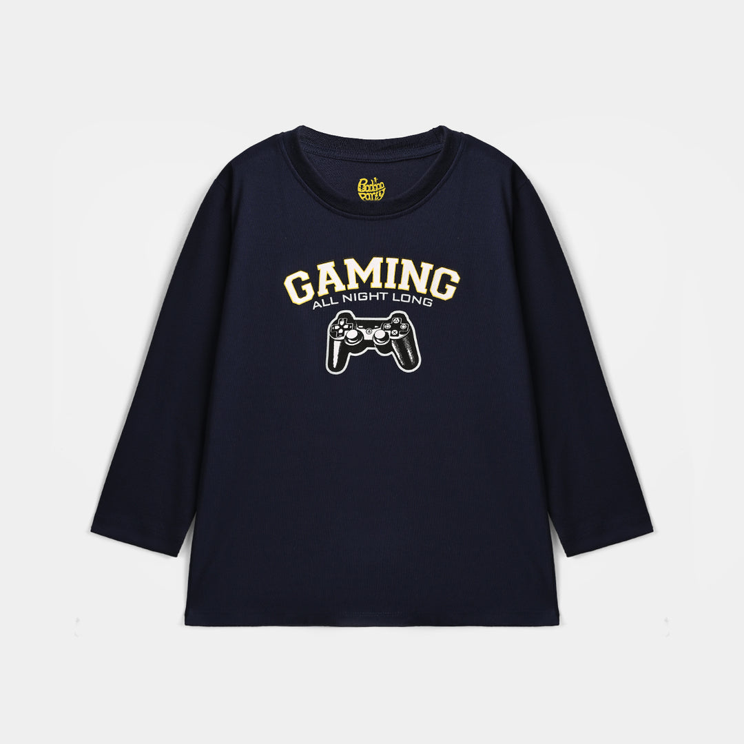 Boys Poly Cotton Jersey Night Suit Gaming-Blue