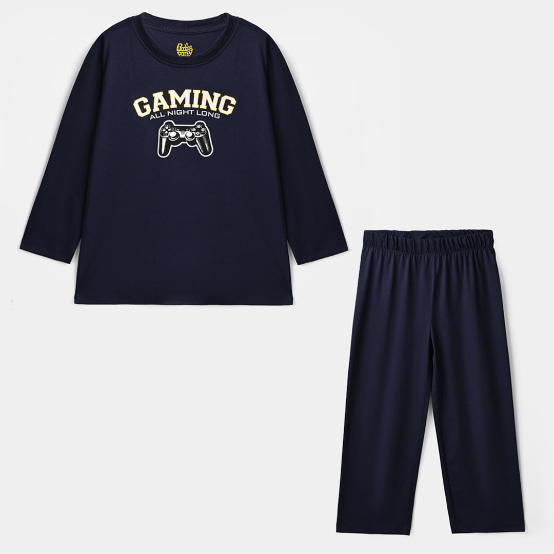 Boys Poly Cotton Jersey Night Suit Gaming-Blue