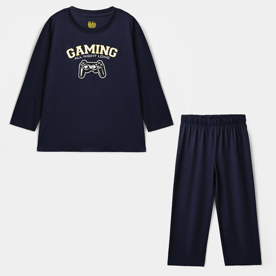 Boys Poly Cotton Jersey Night Suit Gaming-Blue